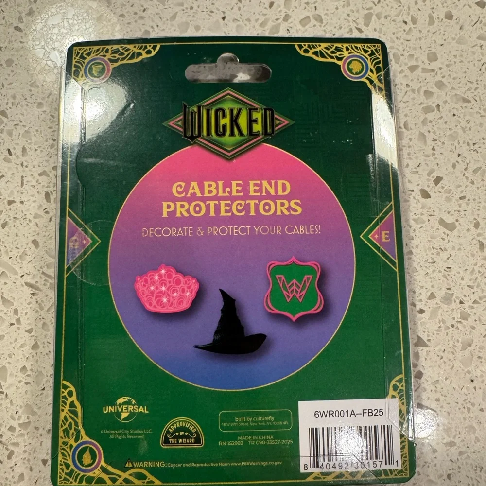 Wicked Charging Cable End Protectors NIB Elphaba’s Hat, Glinda’s Crown, W Logo